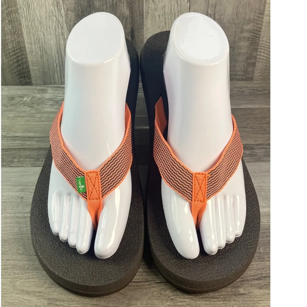 Sanuk Yoga Mat Women 11 Flip Flop Sandals Coral Orange SWS11220 Brown